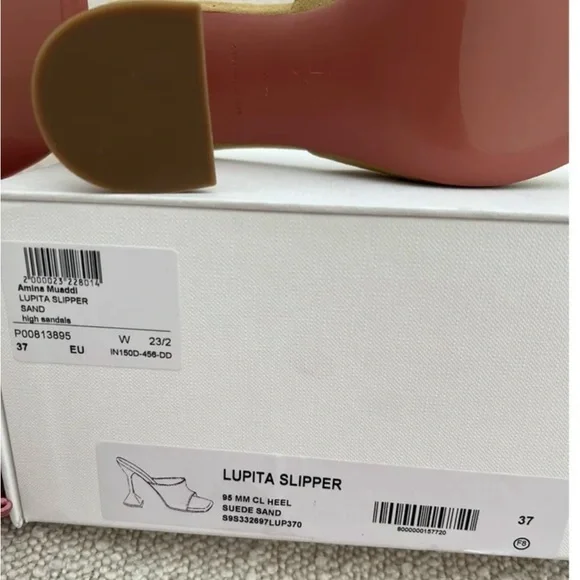 Amina Muaddi LUPITA SUEDE SLIPPER 95 MM CL HEEL SAND size 37 - Picture 3 of 7